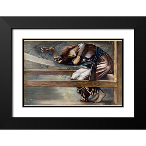 The Briar Rose Series-Study for The Garden Court Black Modern Wood Framed Art Print with Double Matting by Burneâ€“Jones, Edward