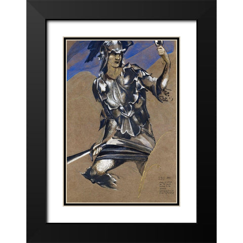 The Perseus Series-Study of Perseus in Armour for The Finding of Medusa Black Modern Wood Framed Art Print with Double Matting by Burneâ€“Jones, Edward