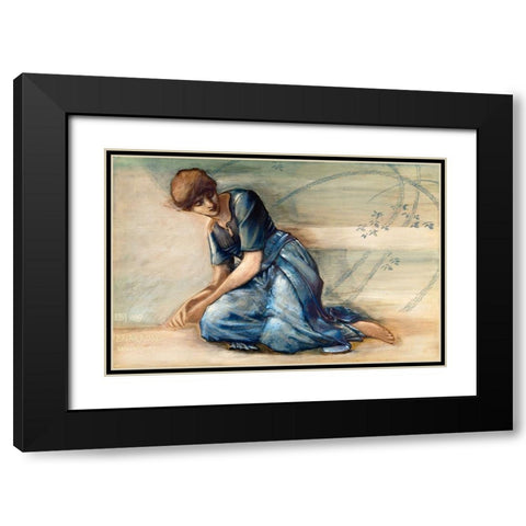 The Briar Rose Series-Study for The Garden Court Black Modern Wood Framed Art Print with Double Matting by Burneâ€“Jones, Edward