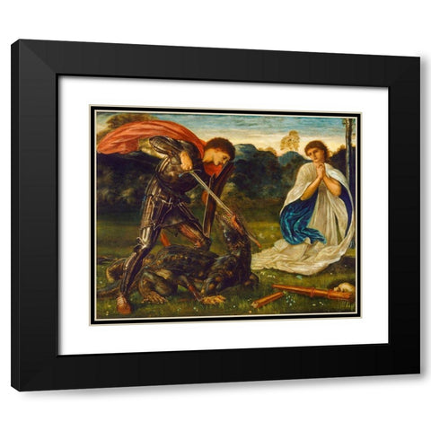 The Fight-St George kills the Dragon VI Black Modern Wood Framed Art Print with Double Matting by Burneâ€“Jones, Edward