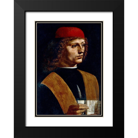 The Portrait of a Musician Black Modern Wood Framed Art Print with Double Matting by da Vinci, Leonardo