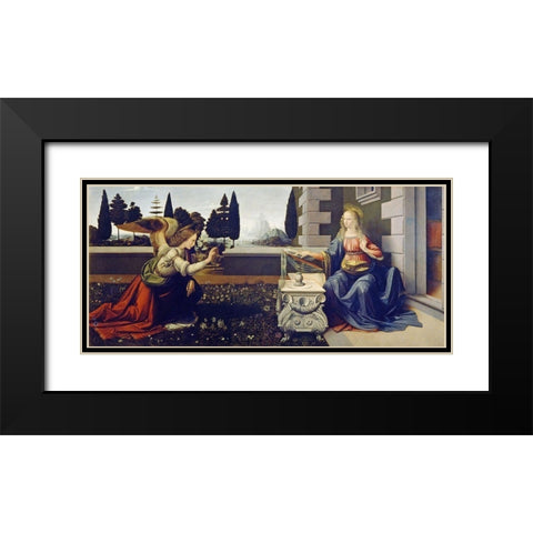 The Annunciation Black Modern Wood Framed Art Print with Double Matting by da Vinci, Leonardo