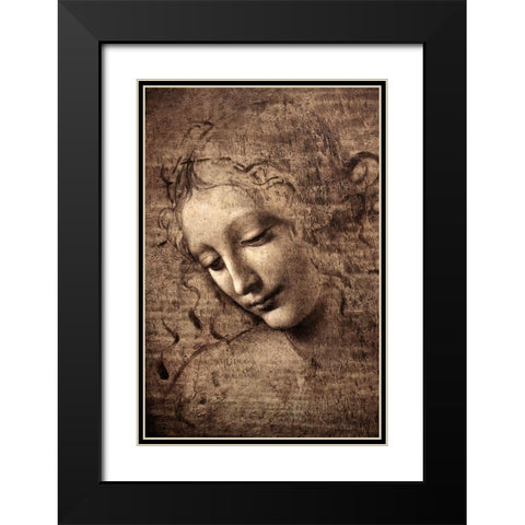 La Scapigliata Black Modern Wood Framed Art Print with Double Matting by da Vinci, Leonardo