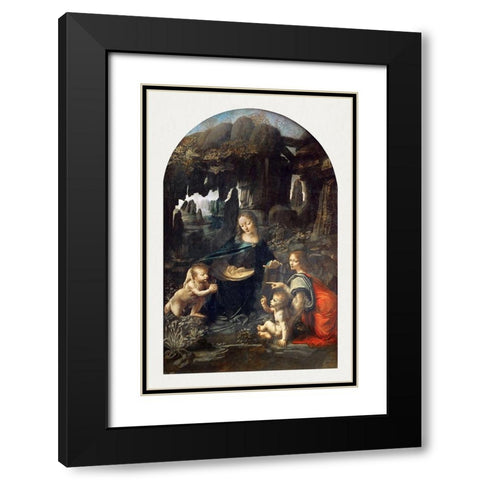 Virgin of the Rocks Black Modern Wood Framed Art Print with Double Matting by da Vinci, Leonardo