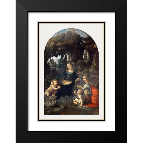 Virgin of the Rocks Black Modern Wood Framed Art Print with Double Matting by da Vinci, Leonardo