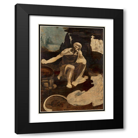 Saint Jerome in the Wilderness Black Modern Wood Framed Art Print with Double Matting by da Vinci, Leonardo