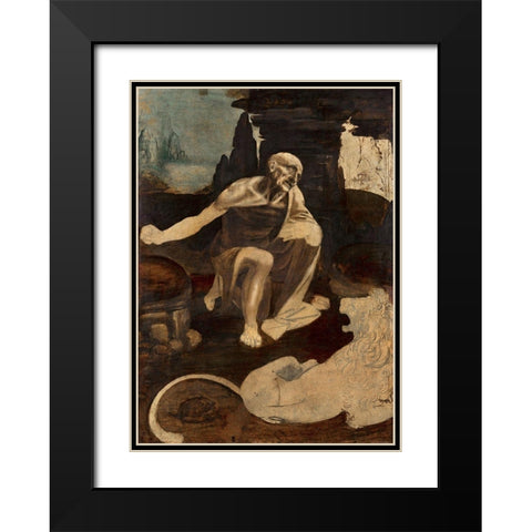Saint Jerome in the Wilderness Black Modern Wood Framed Art Print with Double Matting by da Vinci, Leonardo