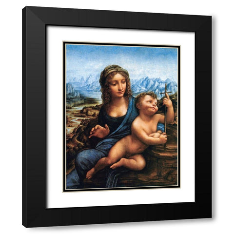 Madonna of the Yarnwinder Black Modern Wood Framed Art Print with Double Matting by da Vinci, Leonardo