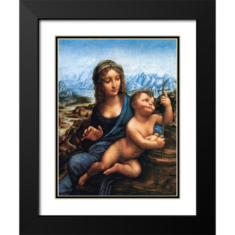 Madonna of the Yarnwinder Black Modern Wood Framed Art Print with Double Matting by da Vinci, Leonardo