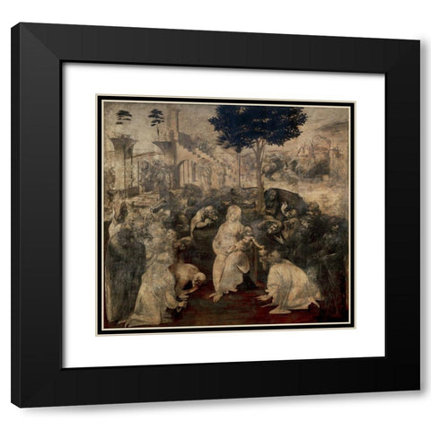 Adoration of the Magi Black Modern Wood Framed Art Print with Double Matting by da Vinci, Leonardo