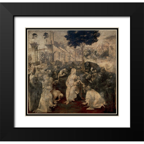 Adoration of the Magi Black Modern Wood Framed Art Print with Double Matting by da Vinci, Leonardo