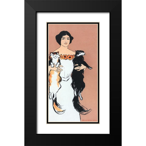 Woman Holding Cats Black Modern Wood Framed Art Print with Double Matting by Penfield, Edward