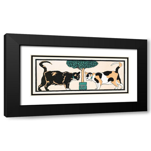 Cats under a tree Black Modern Wood Framed Art Print with Double Matting by Penfield, Edward