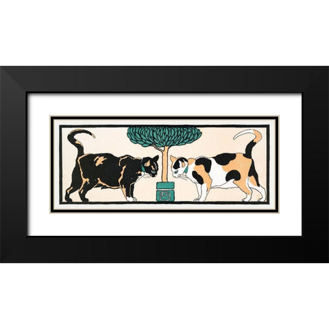 Cats under a tree Black Modern Wood Framed Art Print with Double Matting by Penfield, Edward