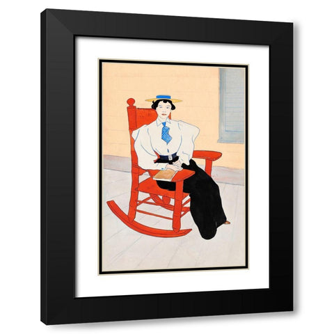 Young Woman Seated in a Red Rocking Chair Black Modern Wood Framed Art Print with Double Matting by Penfield, Edward