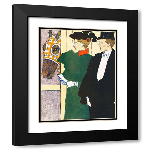 Woman holding a horse racing ticket Black Modern Wood Framed Art Print with Double Matting by Penfield, Edward