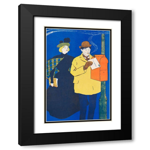 Man and Woman sending letter Black Modern Wood Framed Art Print with Double Matting by Penfield, Edward