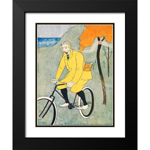 Man Riding Bicycle Black Modern Wood Framed Art Print with Double Matting by Penfield, Edward
