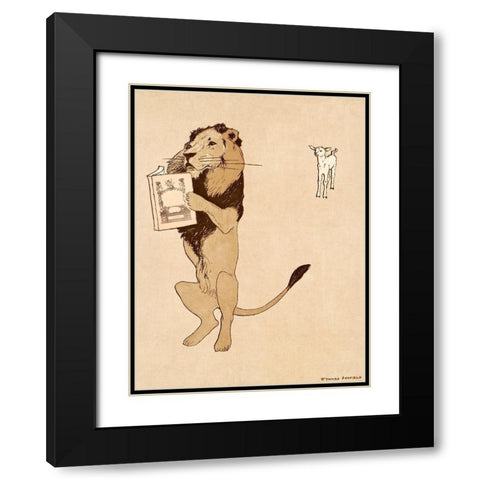 Lion and a book 1894 Black Modern Wood Framed Art Print with Double Matting by Penfield, Edward
