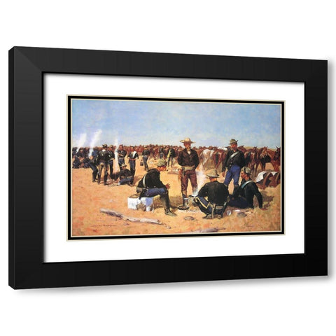 A Cavalrymans Breakfast on the Plains Black Modern Wood Framed Art Print with Double Matting by Remington, Frederic