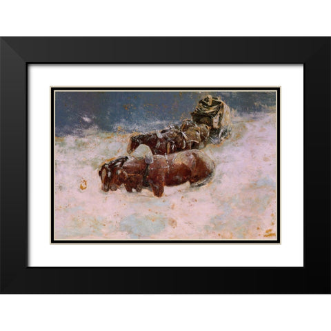 A Snowbound Christmas on the Overland Coach Black Modern Wood Framed Art Print with Double Matting by Remington, Frederic