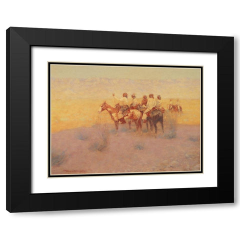 Apaches Listening Black Modern Wood Framed Art Print with Double Matting by Remington, Frederic