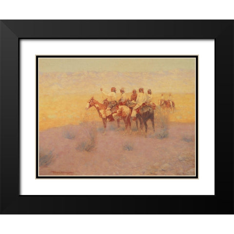 Apaches Listening Black Modern Wood Framed Art Print with Double Matting by Remington, Frederic