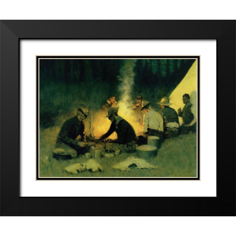 Hunters Camp in the Big Horn Black Modern Wood Framed Art Print with Double Matting by Remington, Frederic