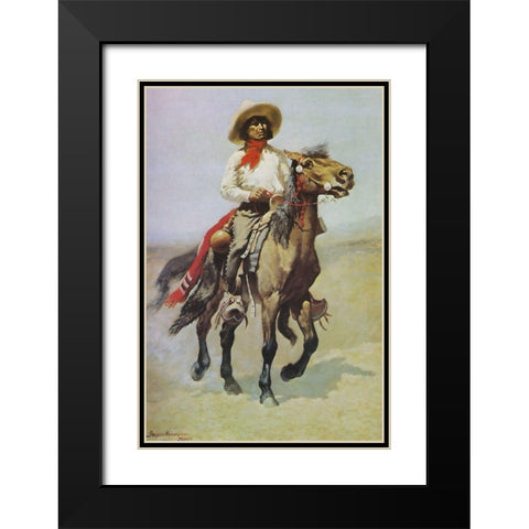 Mexican Cowboy on Horseback with Trappings Black Modern Wood Framed Art Print with Double Matting by Remington, Frederic