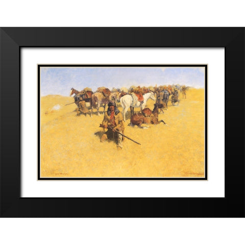 Old Time Plains Fight Black Modern Wood Framed Art Print with Double Matting by Remington, Frederic