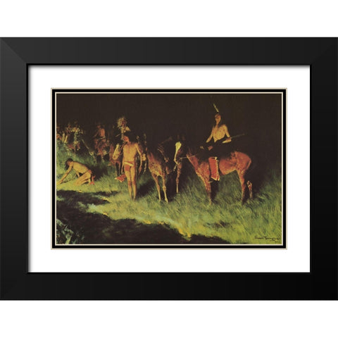 The Grass Fire Black Modern Wood Framed Art Print with Double Matting by Remington, Frederic