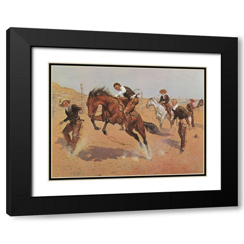 Turn Him Loose Black Modern Wood Framed Art Print with Double Matting by Remington, Frederic