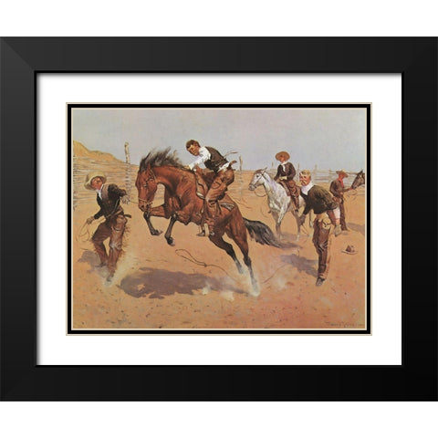 Turn Him Loose Black Modern Wood Framed Art Print with Double Matting by Remington, Frederic
