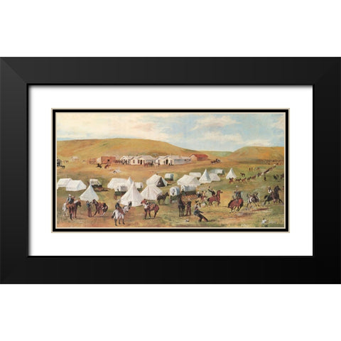 Cowboy Camp During the Roundup Black Modern Wood Framed Art Print with Double Matting by Russell, Charles Marion