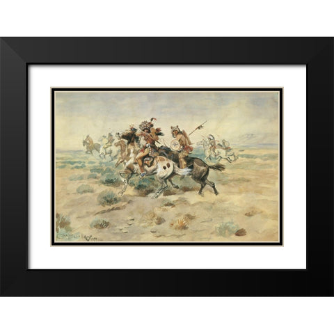Indian Fight Black Modern Wood Framed Art Print with Double Matting by Russell, Charles Marion