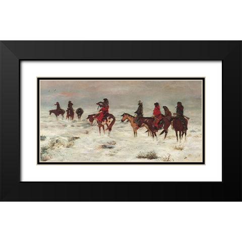 Lost in Snowstorm We are Friends Black Modern Wood Framed Art Print with Double Matting by Russell, Charles Marion