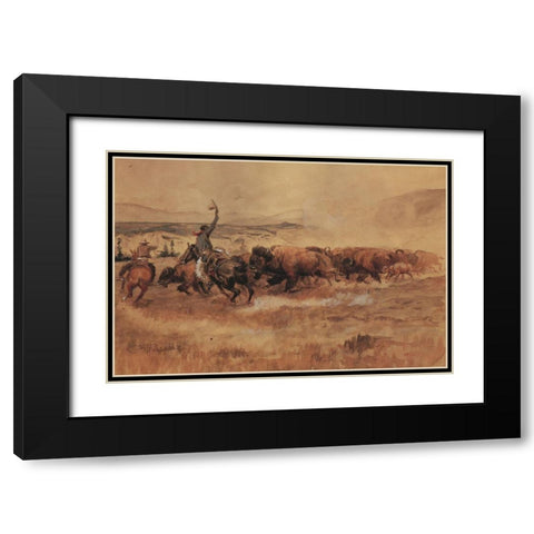 Pablo Allard Buffalo Drive Black Modern Wood Framed Art Print with Double Matting by Russell, Charles Marion