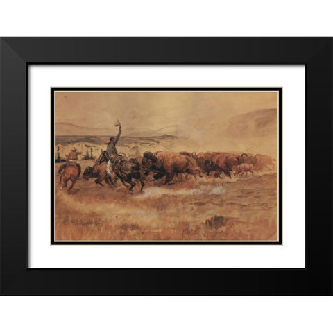 Pablo Allard Buffalo Drive Black Modern Wood Framed Art Print with Double Matting by Russell, Charles Marion