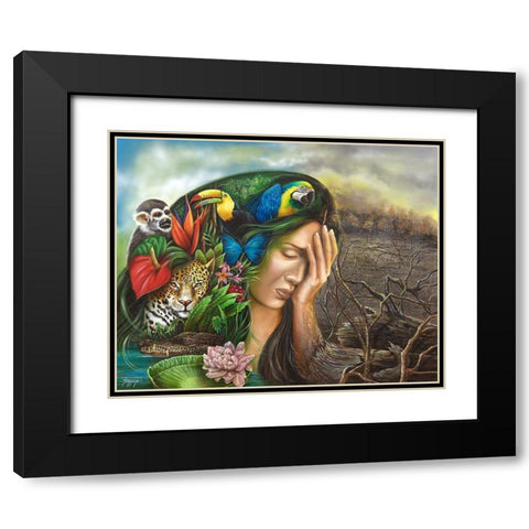 Amazonia Mother Earth in Distress Black Modern Wood Framed Art Print with Double Matting by Ferraro