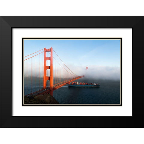 Fog rolls across the Golden Gate Bridge in San Francisco  Black Modern Wood Framed Art Print with Double Matting by Highsmith, Carol
