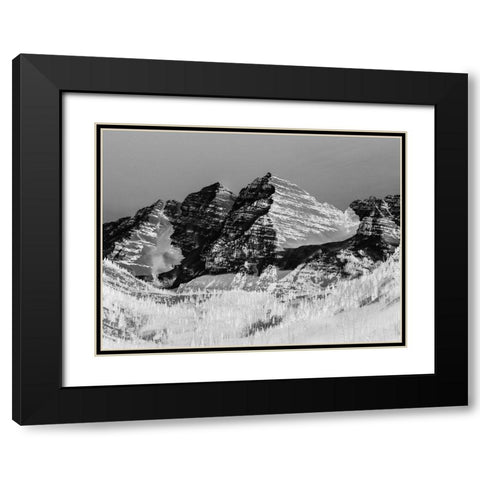 The Maroon Bells-Rocky Mountains-Aspen-Colorado-Black And White Black Modern Wood Framed Art Print with Double Matting by Highsmith, Carol