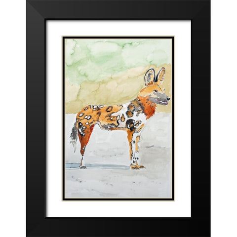 African Wild Dog Black Modern Wood Framed Art Print with Double Matting by Derr, Wynn