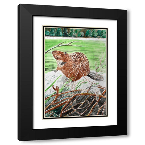 Beaver Buddy Black Modern Wood Framed Art Print with Double Matting by Derr, Wynn