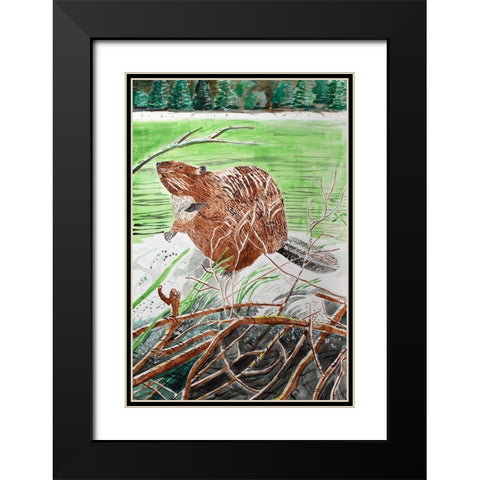 Beaver Buddy Black Modern Wood Framed Art Print with Double Matting by Derr, Wynn