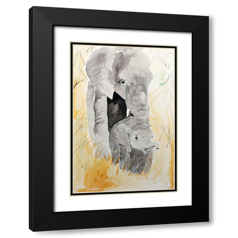 Elephant Pair Black Modern Wood Framed Art Print with Double Matting by Derr, Wynn