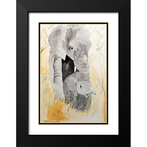 Elephant Pair Black Modern Wood Framed Art Print with Double Matting by Derr, Wynn
