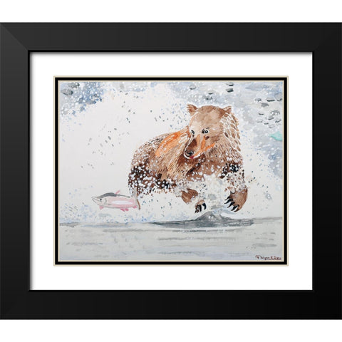 Grizzly Chasing Salmon Black Modern Wood Framed Art Print with Double Matting by Derr, Wynn