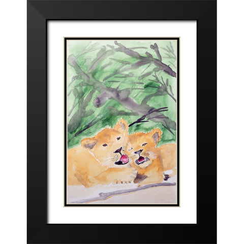 Lion Cubs Black Modern Wood Framed Art Print with Double Matting by Derr, Wynn