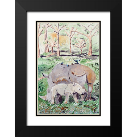 Rhinoceros Duo Black Modern Wood Framed Art Print with Double Matting by Derr, Wynn