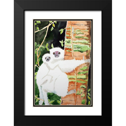 Silky Sifaka Duo Black Modern Wood Framed Art Print with Double Matting by Derr, Wynn